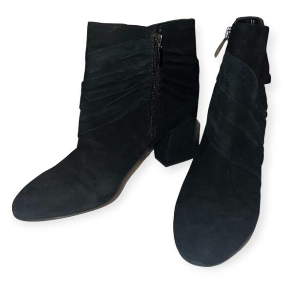Franco Sarto Odelia Ankle Boots Suede Leather Side Zipper Block Heel Black 9.5 - Picture 1 of 5